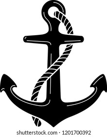 Vintage black silhouette ship anchor with rope