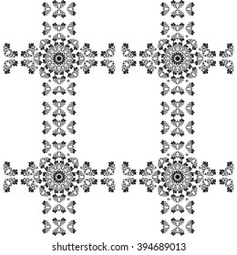 Vintage black silhouette,decorative elements with mandala tribal ornament. Vector illustration