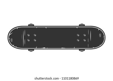 Vintage black skateboard top view concept on white background isolated vector illustration