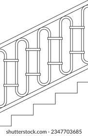 Vintage Black Treppe Rail, inspiriert von den 30er Jahren, Line Art, Nahtlose Muster, Vektorgrafik, True to Scale