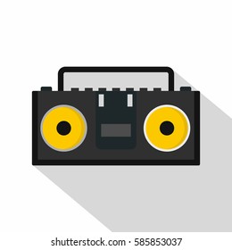 Vintage black tape recorder for audio cassettes icon. Flat illustration of vintage black tape recorder for audio cassettes vector icon for web isolated on white background