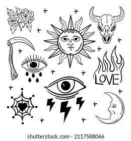 vintage black tattoo doodle collection hand drawn illustration free vector