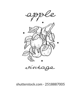 Vintage black vector apple branch