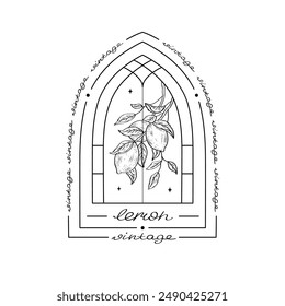 Vintage black vector arch with lemon branch