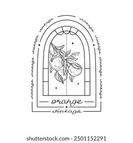 Vintage black vector arch with orange branch