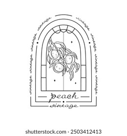 Vintage black vector arch with peach branch