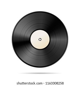 Vintage black vinyl disc template isolated on white