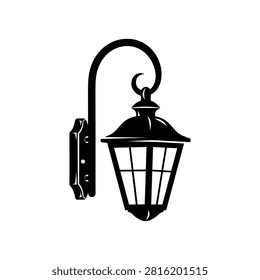 Vintage Black Wall Lamp Lantern Vector Illustration