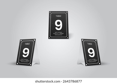 Vintage Black and White Accents Table Number 9 Card Mockup for Restaurant or Cafe