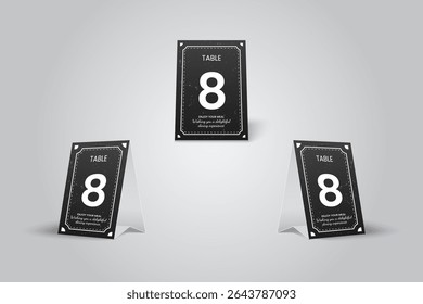 Vintage Black and White Accents Table Number 8 Card Mockup for Cafe