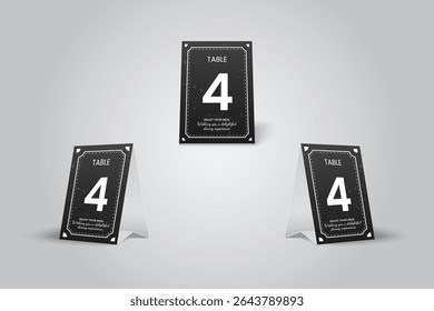 Vintage Black and White Accents Table Number 4 Card Mockup for Restaurant 