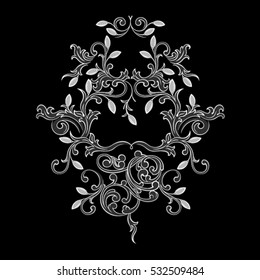 Vintage Black and White baroque ornament with floral motif. Retro pattern antique style acanthus. Decorative design element filigree calligraphy vector. Flower buds braid ornament pattern