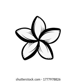 Vintage black and white blooming plumeria flowers concept on white background isolated Floral tropical flower. Wild summer exotic leaf wildflower vector illustration. frangipani element Idea