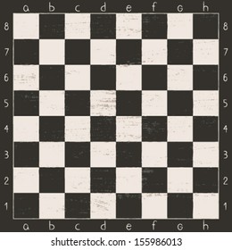 Vintage black and white chessboard with handwritten letters and numbers
