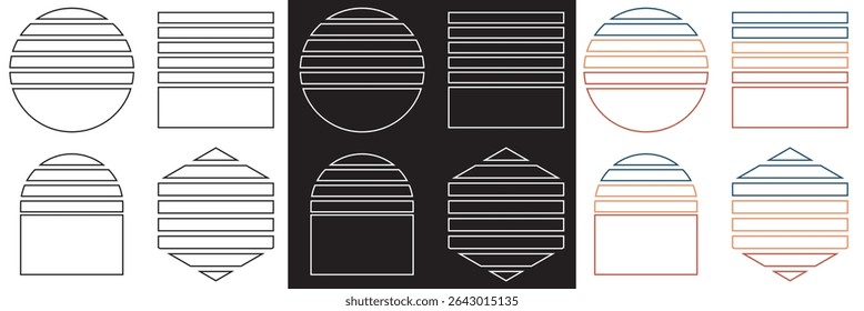 Vintage, black, white and colorful sunset. Sun and ocean view, summer vibes, surfing. isolated on white and black background. Vector illustration. EPS 10