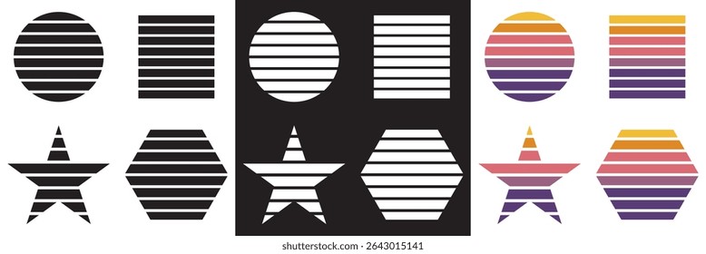 Vintage, black, white and colorful sunset. Sun and ocean view, summer vibes, surfing. isolated on white and black background. Vector illustration. EPS 10