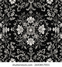 Vintage Black and White Damask Pattern for Wallpaper, Fabric, Decor, Invitation, Design