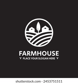 Vintage black and white farm barn or farm field house logo design. Suitable for a brand logo for a company engaged in agriculture and animal husbandry