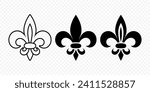 Vintage Black and White Fleur De Lis Icon Set: Classic Heraldic Lily in Retro Design. Vector Illustration