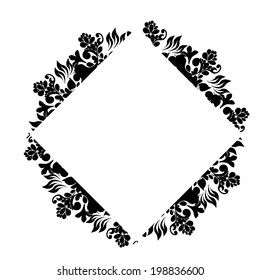 Vintage black and white floral frame with butterfly. Vector