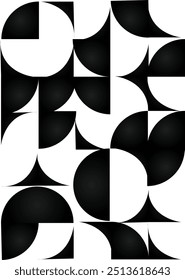 Fondo de patrón geométrico blanco y negro de Antiguas con líneas abstractas de círculos triángulos y cuadrados Diseño elegante inspirado en Bauhaus con Elementos op art