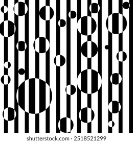 Vintage black and white geometric pattern background featuring abstract lines of circles triangles and squares Stylish Bauhaus inspired design with op art elements