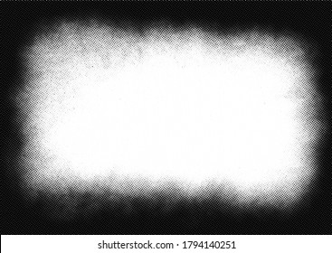 Vintage black and white halftone vector texture. Abstract splattered background for vignette overlay effect