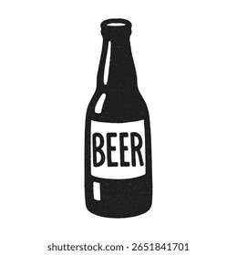 Vintage black and white illustration of beer bottle. Retro style, ideal for menus, bars, breweries, or label design.  