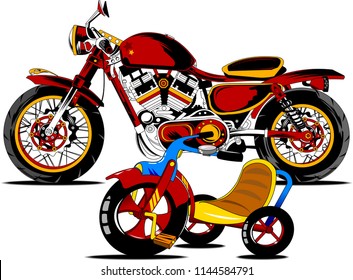 vintage black and white motorcycle vector and illustration