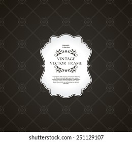 Vintage black and white ornamental background with pattern and decorative frame