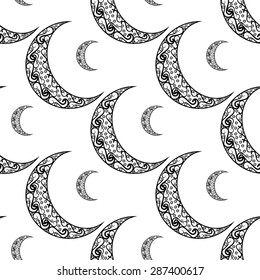 vintage black and white pattern for Eid Mubarak festival , Crescent moon decorated on white background for muslim community festival Eid Mubarak celebrations.