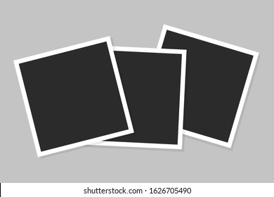 Vintage black and white photo frame group. Vector isolated empty background. Old album photography shape.