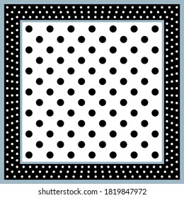 Vintage black white polka dots background.Vector patch for print,fabric,scarf design.