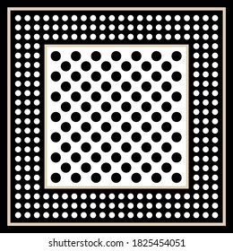 Vintage black white polka dots background.Vector patch for print,fabric,scarf design.