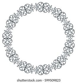 Vintage black and white round floral frame vector illustration.