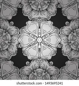 Vintage black and white seamless pattern, abstract ornament brocade textile pattern, motley stylized elements for fabric, printing or wrapping paper.