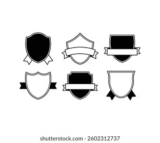 Vintage Black And White Shield Banners With Ribbons Set Vector Design