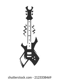Vintage black and white stylized electric guitar with spray. Vector illustration