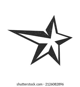 Vintage black and white stylized star shaped icon or outline with splashes, drop shadow and one long end