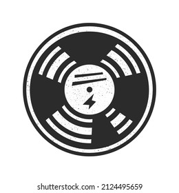 Vintage black and white stylized vinyl record with stains and zipper isolated on white background