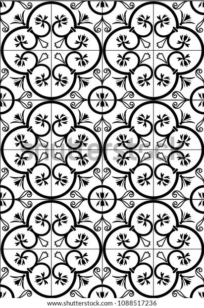 Vintage Black White Tiles Template Background Stock Vector