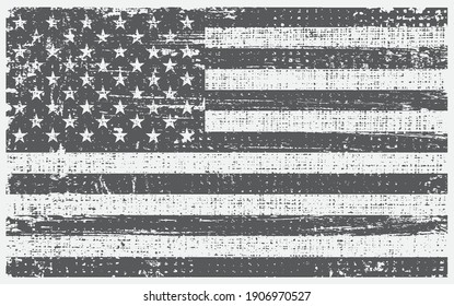 Vintage black and white USA flag. Grunge American Flag.