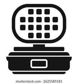 Vintage black and white waffle iron icon with a simple flat minimalist design. Isolated vector illustration of a retro kitchen appliance for breakfast preparation and cooking. Suitable for culinary