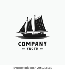 vintage black and white yacht ship logo design 