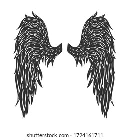 Vintage black wings  isolated on white background.Vector illustration.
