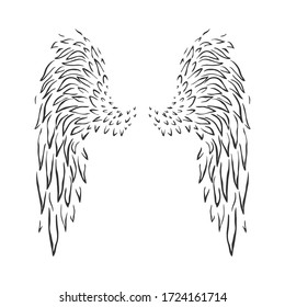 Vintage black wings  isolated on white background.Vector illustration.