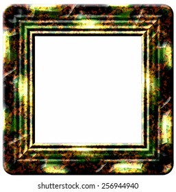 Vintage black, yellow and green frame with glass shards