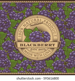 Vintage Blackberry Label On Seamless Pattern