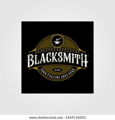 vintage blacksmith forge logo , anvil vector illustration design