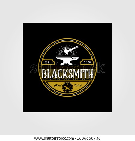 vintage blacksmith forge logo , anvil vector illustration design